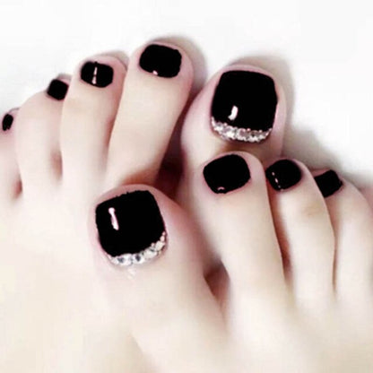 24pcs/box Fake Toenails With Designs Artificial Press On Nail Tips Full Cover Over Head False Nails With Glue Nail Art For Girls