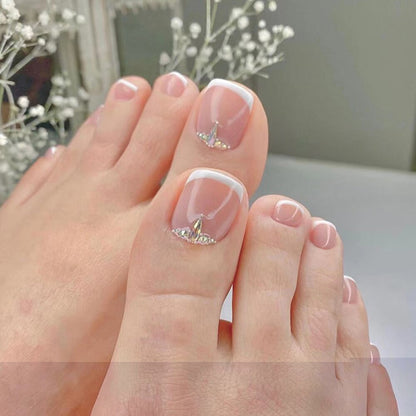 24pcs/box Fake Toenails With Designs Artificial Press On Nail Tips Full Cover Over Head False Nails With Glue Nail Art For Girls