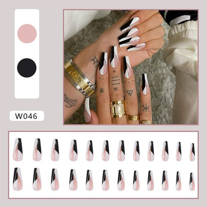 24pcs/box Printing Nails Patch MidLength Fake Nails With Design Full Cover Acrylic Press On Nails Long Artifical Nails With Glue