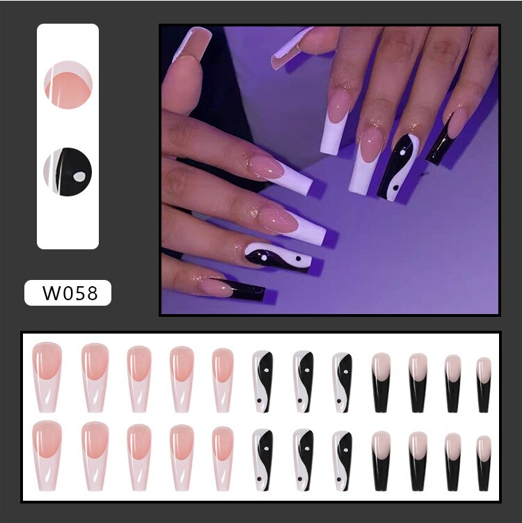 24pcs/box Printing Nails Patch MidLength Fake Nails With Design Full Cover Acrylic Press On Nails Long Artifical Nails With Glue
