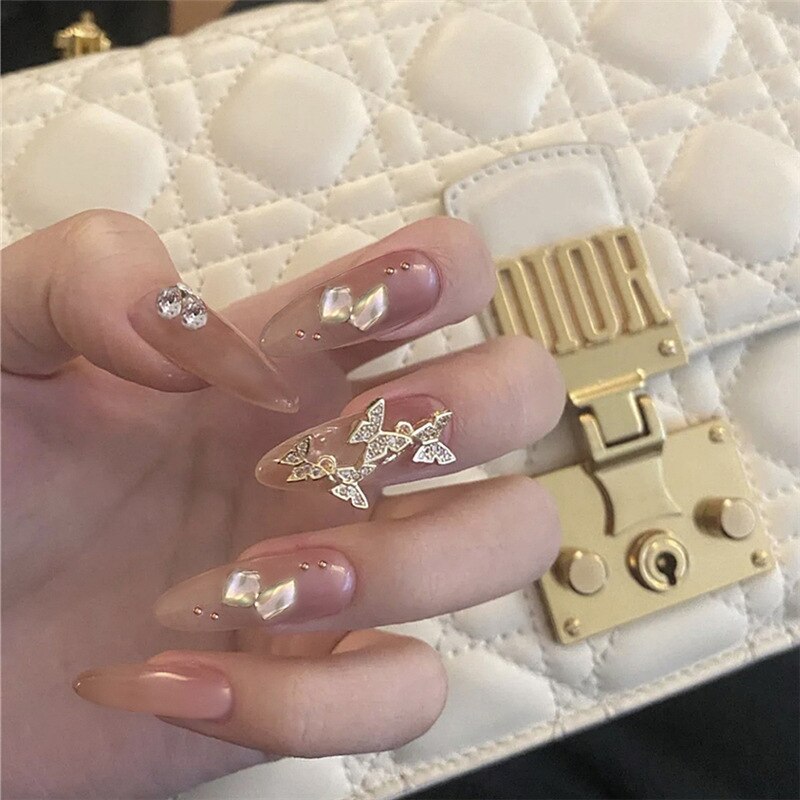 24pcs/box Printing Nails Patch MidLength Fake Nails With Design Full Cover Acrylic Press On Nails Long Artifical Nails With Glue
