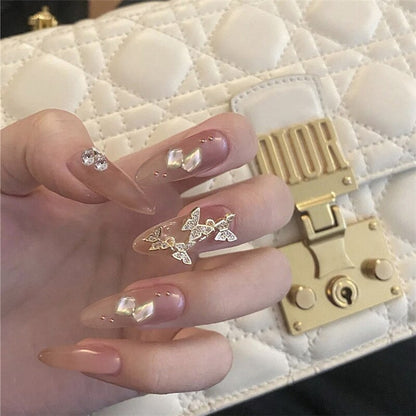 24pcs/box Printing Nails Patch MidLength Fake Nails With Design Full Cover Acrylic Press On Nails Long Artifical Nails With Glue
