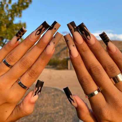 24pcs/box Printing Nails Patch MidLength Fake Nails With Design Full Cover Acrylic Press On Nails Long Artifical Nails With Glue