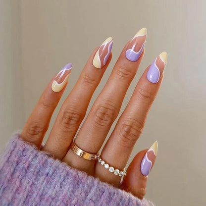 24pcs/box Printing Nails Patch MidLength Fake Nails With Design Full Cover Acrylic Press On Nails Long Artifical Nails With Glue
