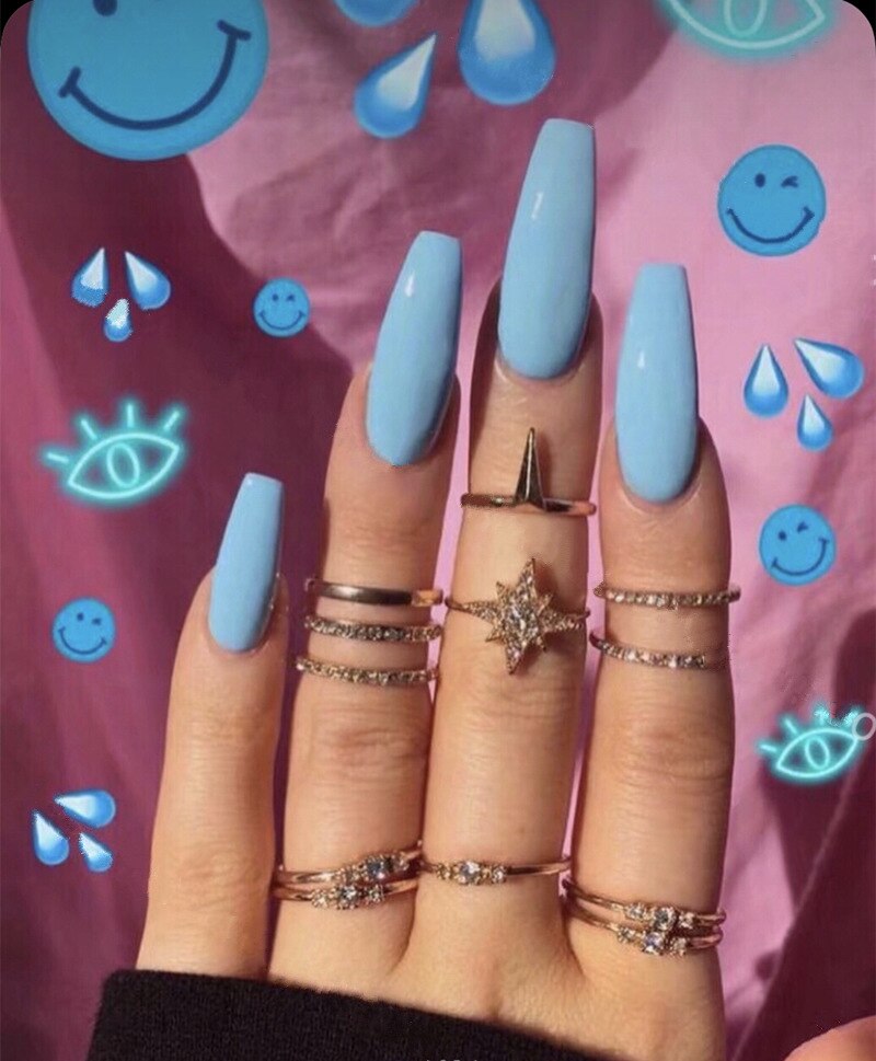24pcs/box Printing Nails Patch MidLength Fake Nails With Design Full Cover Acrylic Press On Nails Long Artifical Nails With Glue