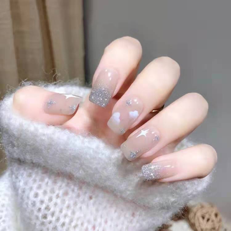 24pcs/box Printing Nails Patch MidLength Fake Nails With Design Full Cover Acrylic Press On Nails Long Artifical Nails With Glue