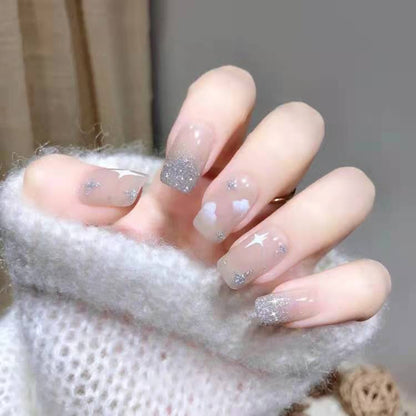 24pcs/box Printing Nails Patch MidLength Fake Nails With Design Full Cover Acrylic Press On Nails Long Artifical Nails With Glue
