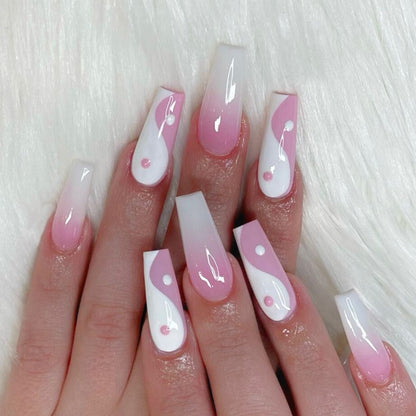 24pcs/box Printing Nails Patch MidLength Fake Nails With Design Full Cover Acrylic Press On Nails Long Artifical Nails With Glue