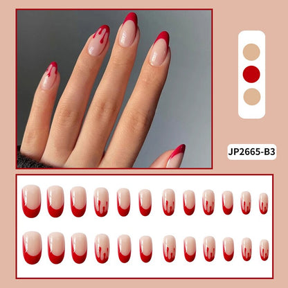 24pcs false nails matte Green Nails Patch with glue Removable Long Paragraph Fashion Manicure press on Nail tips
