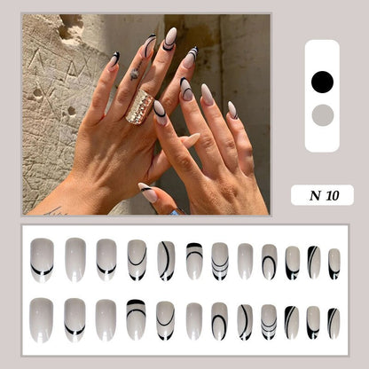 24pcs false nails matte Green Nails Patch with glue Removable Long Paragraph Fashion Manicure press on Nail tips