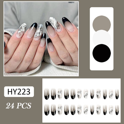 24pcs false nails matte Green Nails Patch with glue Removable Long Paragraph Fashion Manicure press on Nail tips