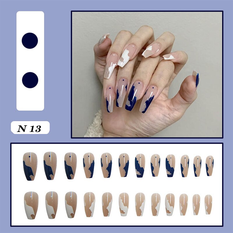 24pcs false nails matte Green Nails Patch with glue Removable Long Paragraph Fashion Manicure press on Nail tips