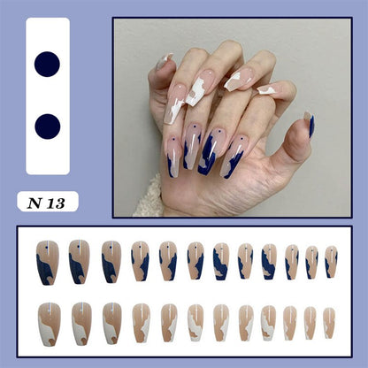 24pcs false nails matte Green Nails Patch with glue Removable Long Paragraph Fashion Manicure press on Nail tips
