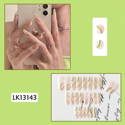 24pcs false nails matte Green Nails Patch with glue Removable Long Paragraph Fashion Manicure press on Nail tips
