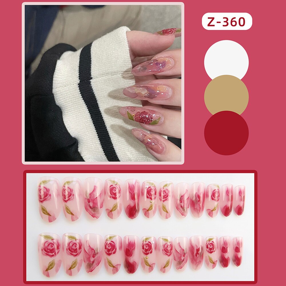 24pcs false nails matte Green Nails Patch with glue Removable Long Paragraph Fashion Manicure press on Nail tips