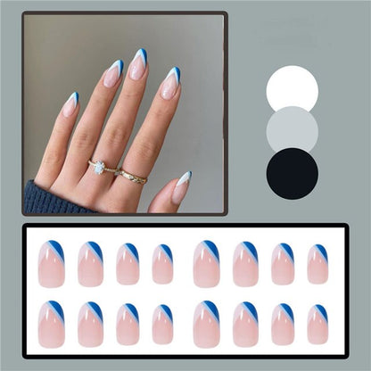 24pcs false nails matte Green Nails Patch with glue Removable Long Paragraph Fashion Manicure press on Nail tips