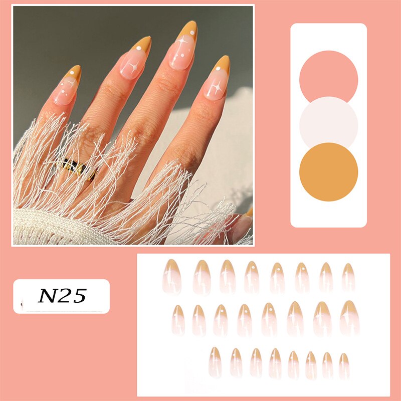 24pcs false nails matte Green Nails Patch with glue Removable Long Paragraph Fashion Manicure press on Nail tips