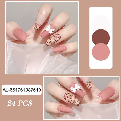 24pcs false nails matte Green Nails Patch with glue Removable Long Paragraph Fashion Manicure press on Nail tips