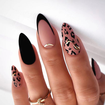 24pcs false nails with almond head French artificial nails with glue Long Paragraph Manicure full cover Stiletto press on nails