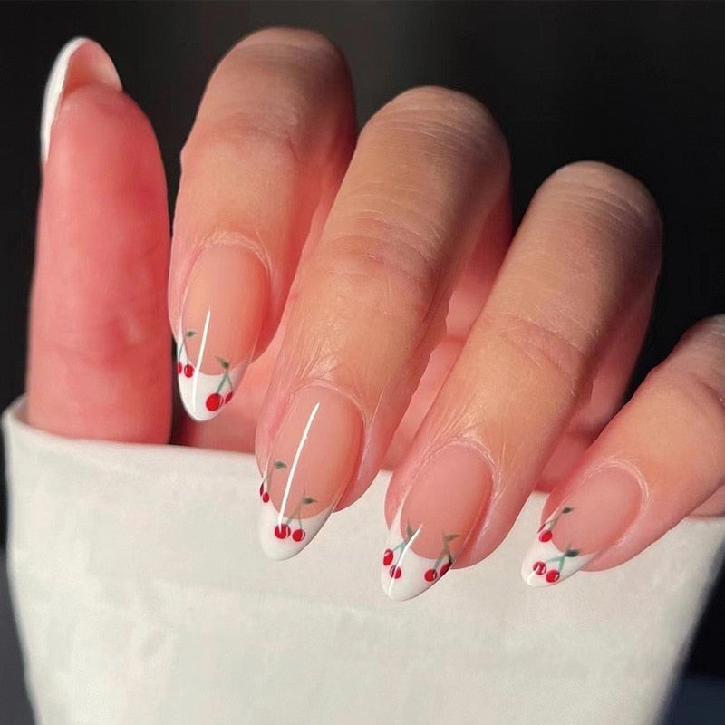 24pcs false nails with almond head French artificial nails with glue Long Paragraph Manicure full cover Stiletto press on nails