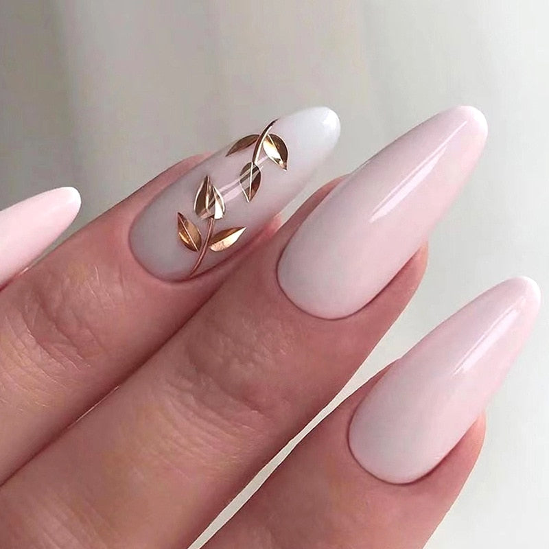 24pcs false nails with almond head French artificial nails with glue Long Paragraph Manicure full cover Stiletto press on nails