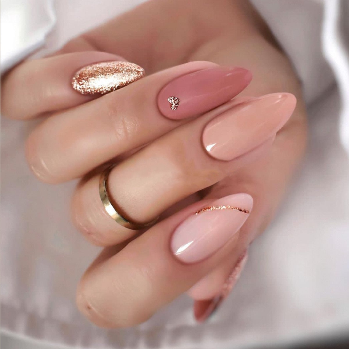 24pcs false nails with almond head French artificial nails with glue Long Paragraph Manicure full cover Stiletto press on nails