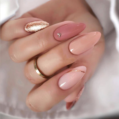 24pcs false nails with almond head French artificial nails with glue Long Paragraph Manicure full cover Stiletto press on nails