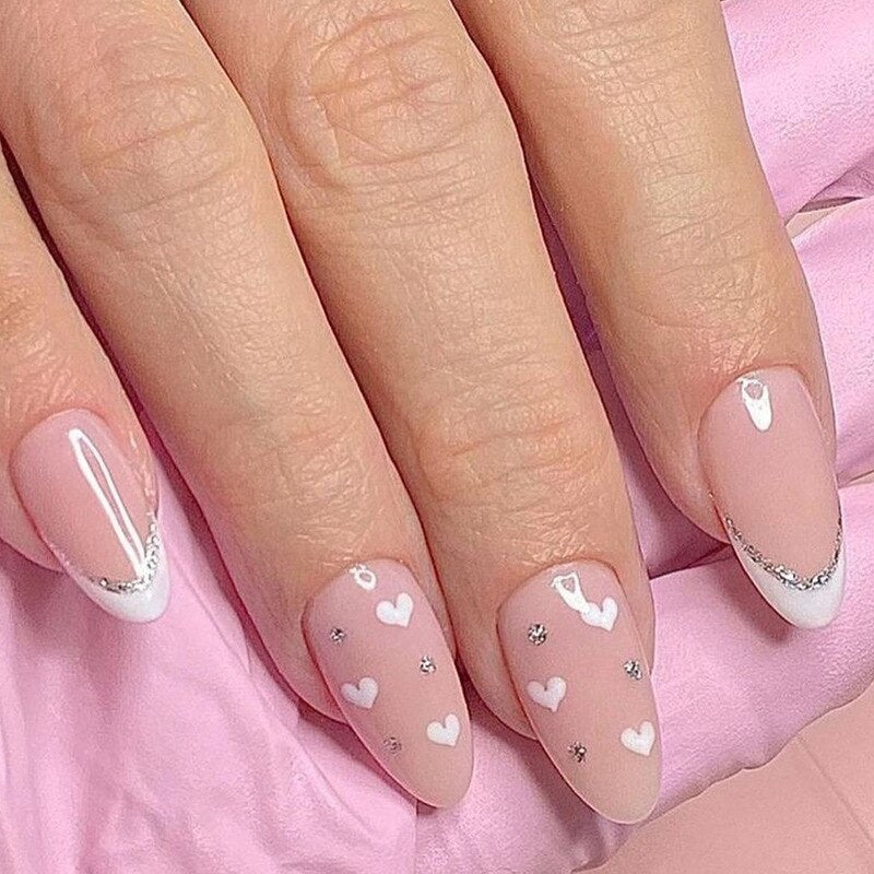 24pcs false nails with almond head French artificial nails with glue Long Paragraph Manicure full cover Stiletto press on nails
