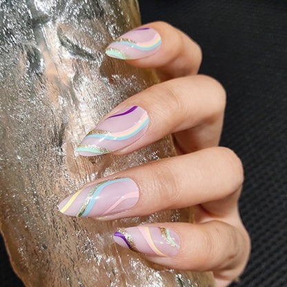 24pcs false nails with almond head French artificial nails with glue Long Paragraph Manicure full cover Stiletto press on nails