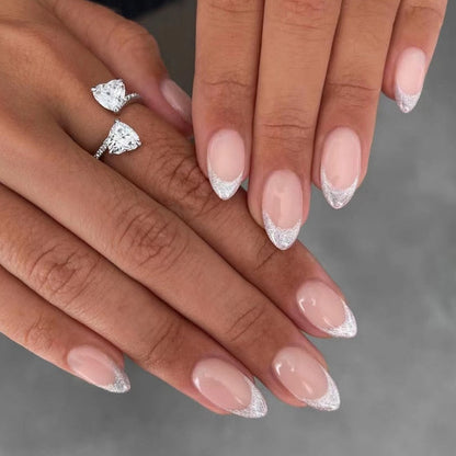 24pcs false nails with almond head French artificial nails with glue Long Paragraph Manicure full cover Stiletto press on nails