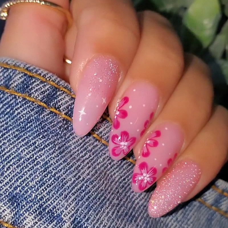 24pcs false nails with almond head French artificial nails with glue Long Paragraph Manicure full cover Stiletto press on nails
