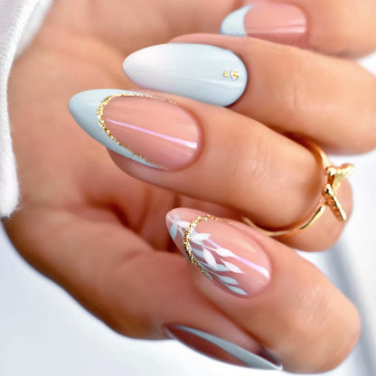 24pcs false nails with almond head French artificial nails with glue Long Paragraph Manicure full cover Stiletto press on nails