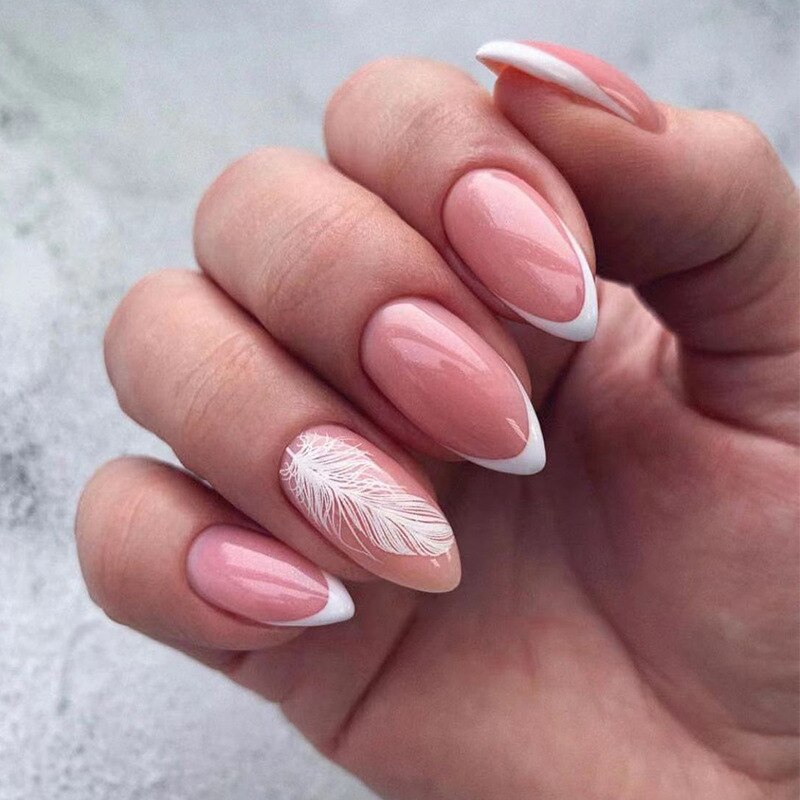 24pcs false nails with almond head French artificial nails with glue Long Paragraph Manicure full cover Stiletto press on nails