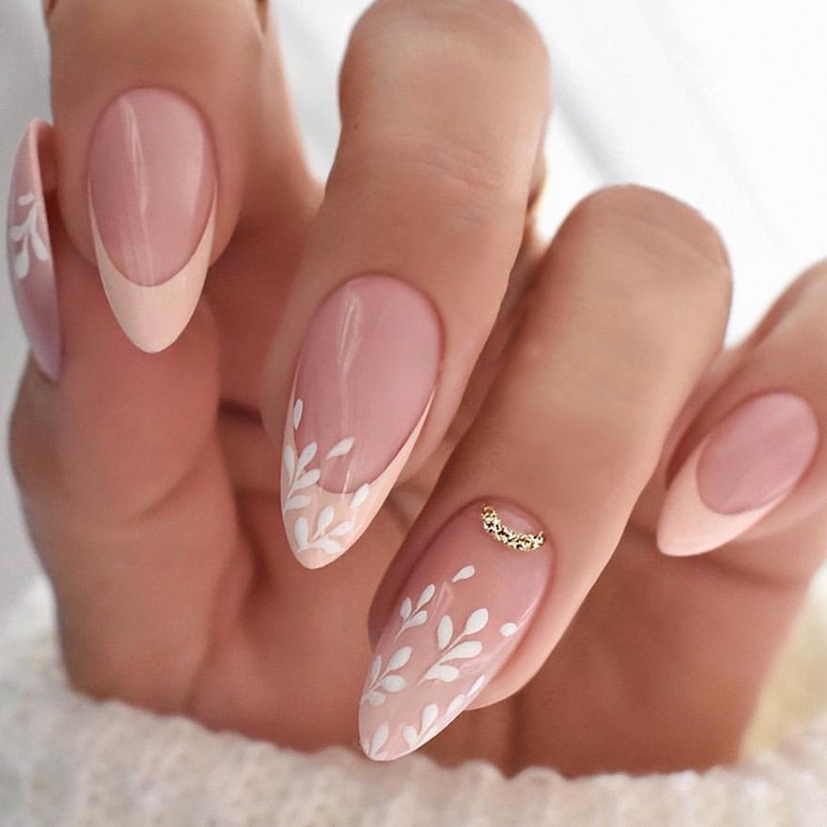 24pcs false nails with almond head French artificial nails with glue Long Paragraph Manicure full cover Stiletto press on nails