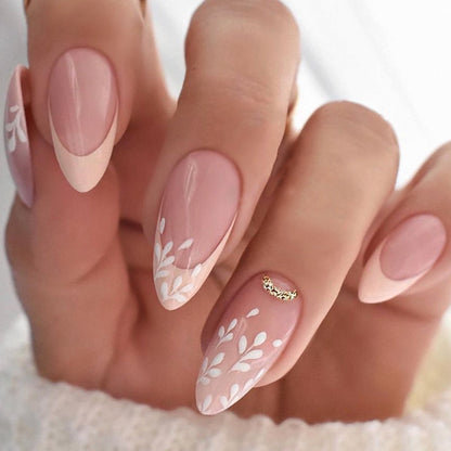 24pcs false nails with almond head French artificial nails with glue Long Paragraph Manicure full cover Stiletto press on nails