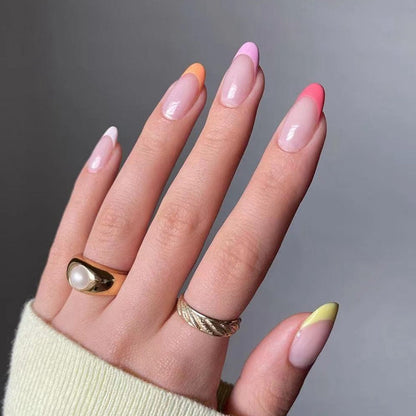 24pcs false nails with almond head French artificial nails with glue Long Paragraph Manicure full cover Stiletto press on nails