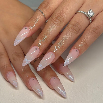 24pcs false nails with almond head French artificial nails with glue Long Paragraph Manicure full cover Stiletto press on nails