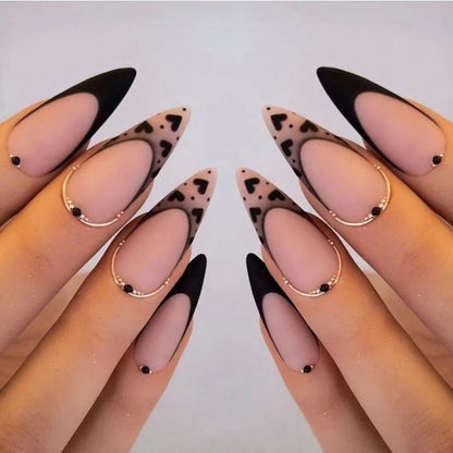 24pcs false nails with almond head French artificial nails with glue Long Paragraph Manicure full cover Stiletto press on nails