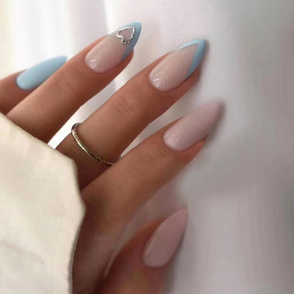 24pcs false nails with almond head French artificial nails with glue Long Paragraph Manicure full cover Stiletto press on nails