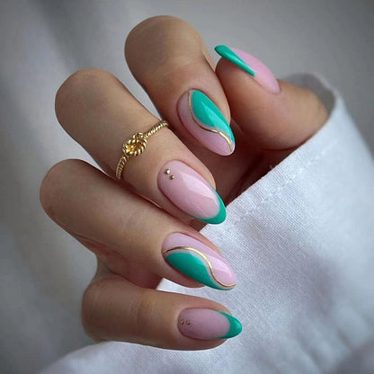 24pcs false nails with almond head French artificial nails with glue Long Paragraph Manicure full cover Stiletto press on nails