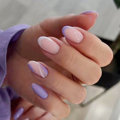 24pcs false nails with almond head French artificial nails with glue Long Paragraph Manicure full cover Stiletto press on nails