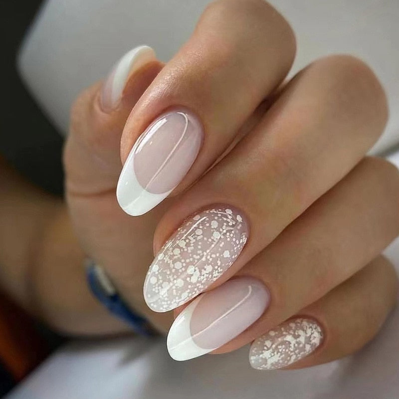 24pcs false nails with almond head French artificial nails with glue Long Paragraph Manicure full cover Stiletto press on nails