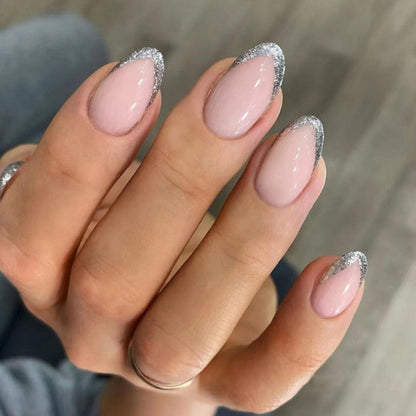 24pcs false nails with almond head French artificial nails with glue Long Paragraph Manicure full cover Stiletto press on nails
