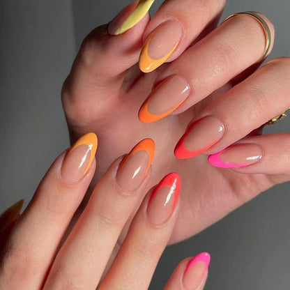 24pcs false nails with almond head French artificial nails with glue Long Paragraph Manicure full cover Stiletto press on nails