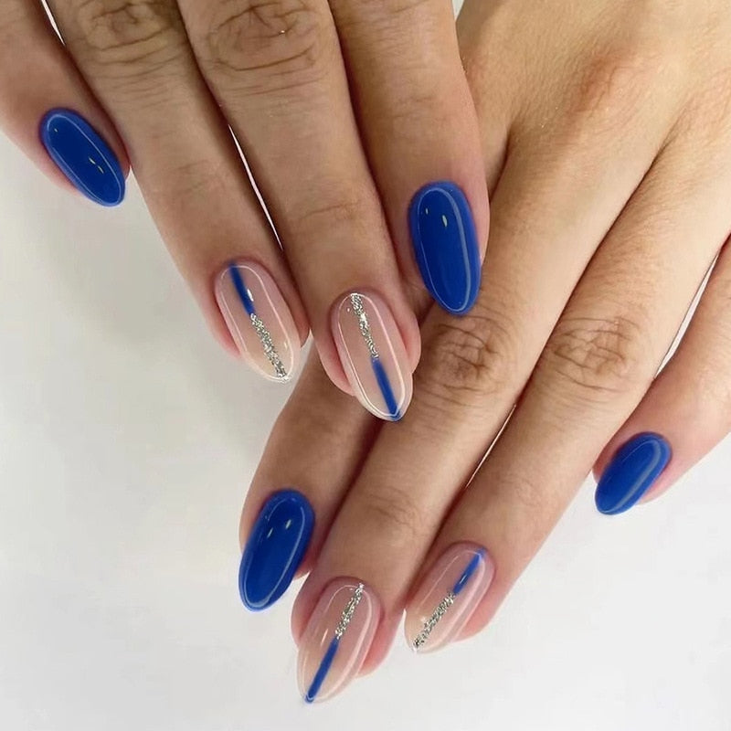 24pcs false nails with almond head French artificial nails with glue Long Paragraph Manicure full cover Stiletto press on nails