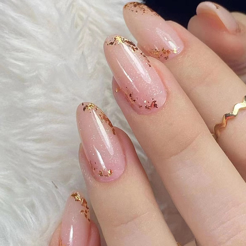 24pcs false nails with almond head French artificial nails with glue Long Paragraph Manicure full cover Stiletto press on nails