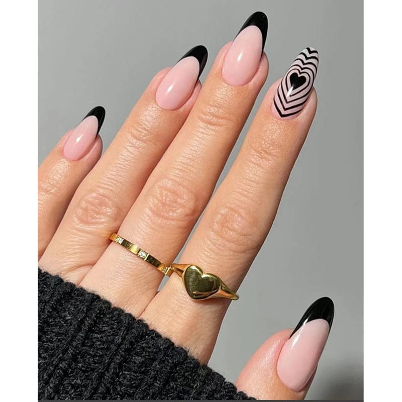 24pcs false nails with almond head French artificial nails with glue Long Paragraph Manicure full cover Stiletto press on nails