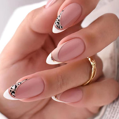 24pcs false nails with almond head French artificial nails with glue Long Paragraph Manicure full cover Stiletto press on nails