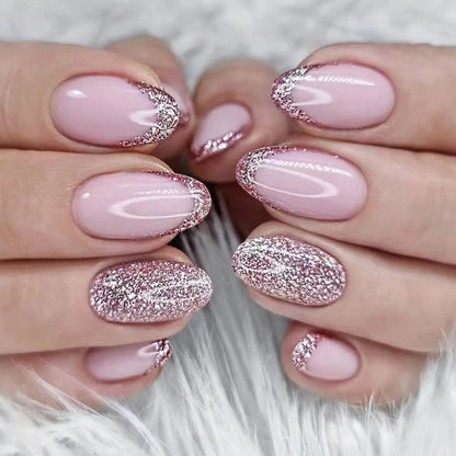 24pcs false nails with almond head French artificial nails with glue Long Paragraph Manicure full cover Stiletto press on nails
