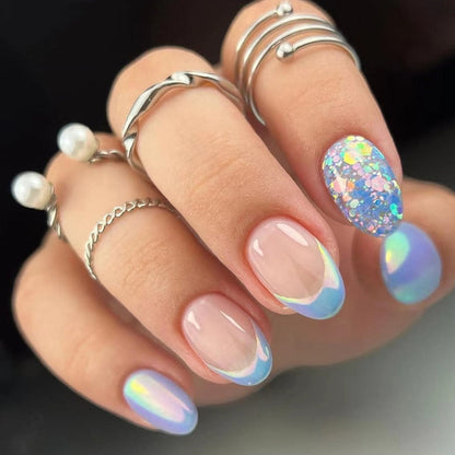 24pcs false nails with almond head French artificial nails with glue Long Paragraph Manicure full cover Stiletto press on nails